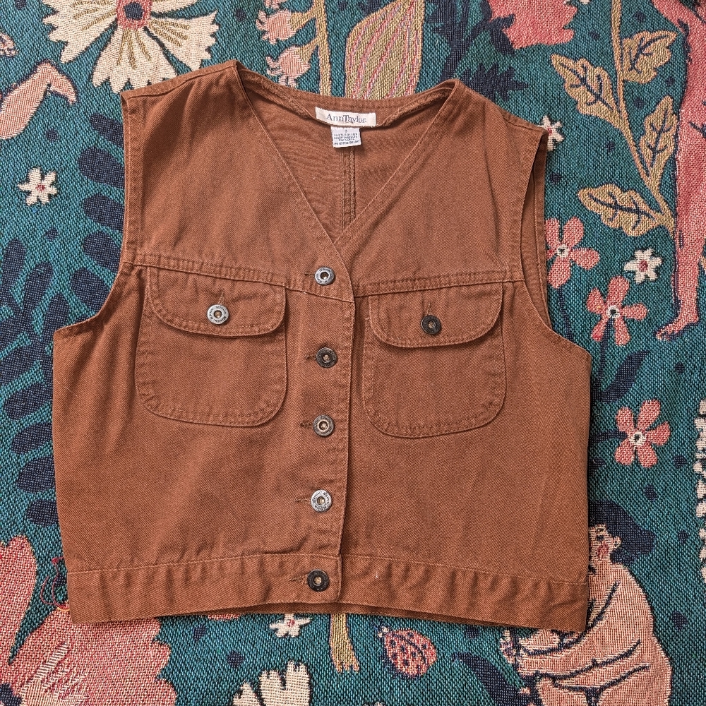 Vintage Ann Taylor Cropped Denim Vest Small